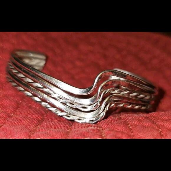 Vintage Signed 925 MEXICO  Braided CUFF BRACELET 6.5" Untested - Picture 6 of 7